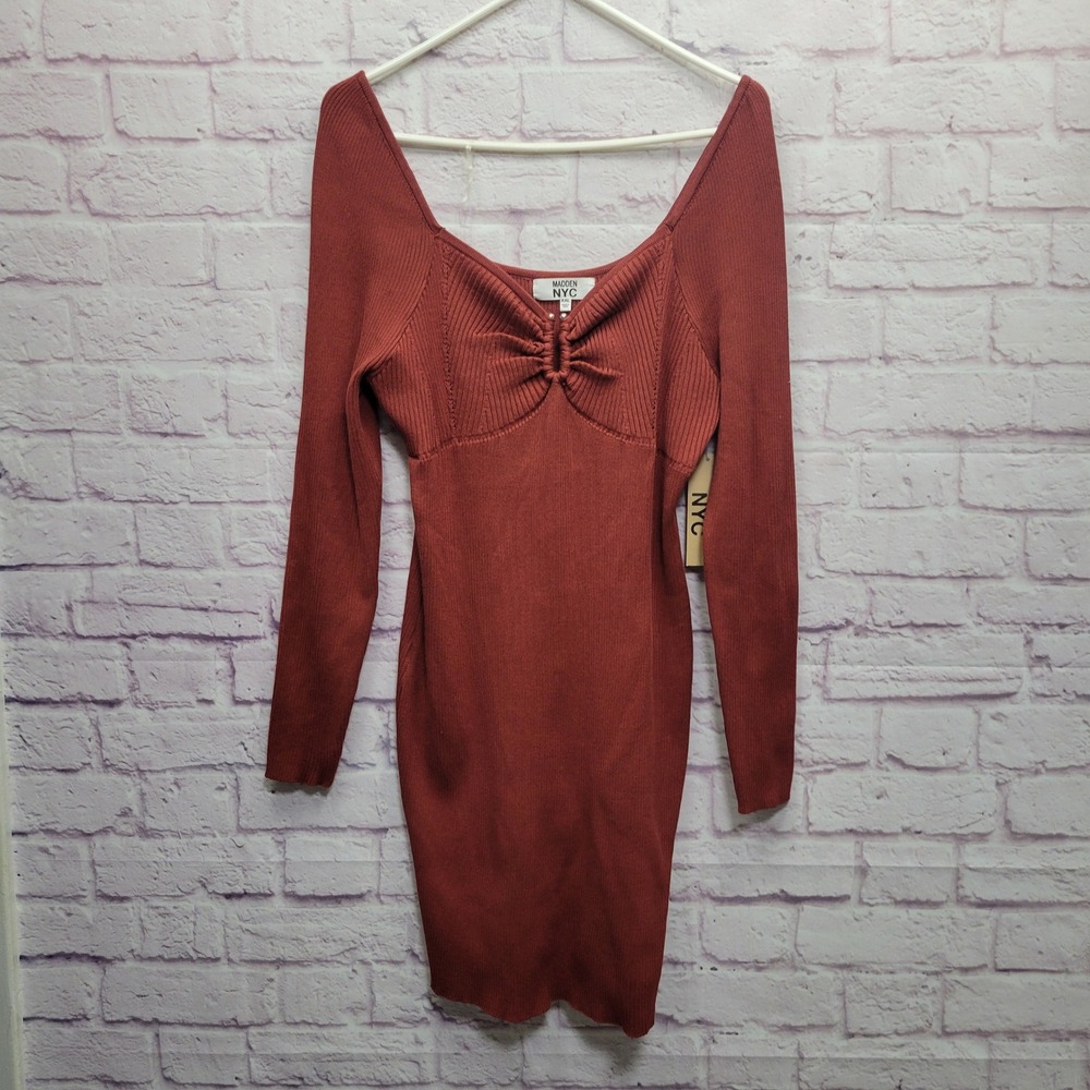 NEW Madden NYC Ruched Knitted Sweater Dress XXL Ribbed Cozy Romantic‎ Bodycon